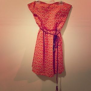 Intro Orange Patterned Belted Mini Dress